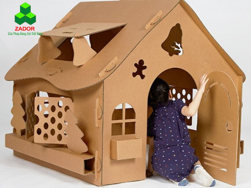 làm nhà cho bé handmade từ bìa carton